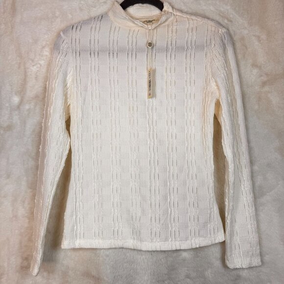 A0016 Max Studio London Womens Textured Ivory Long Sleeve Top S  NWT - Picture 2 of 10
